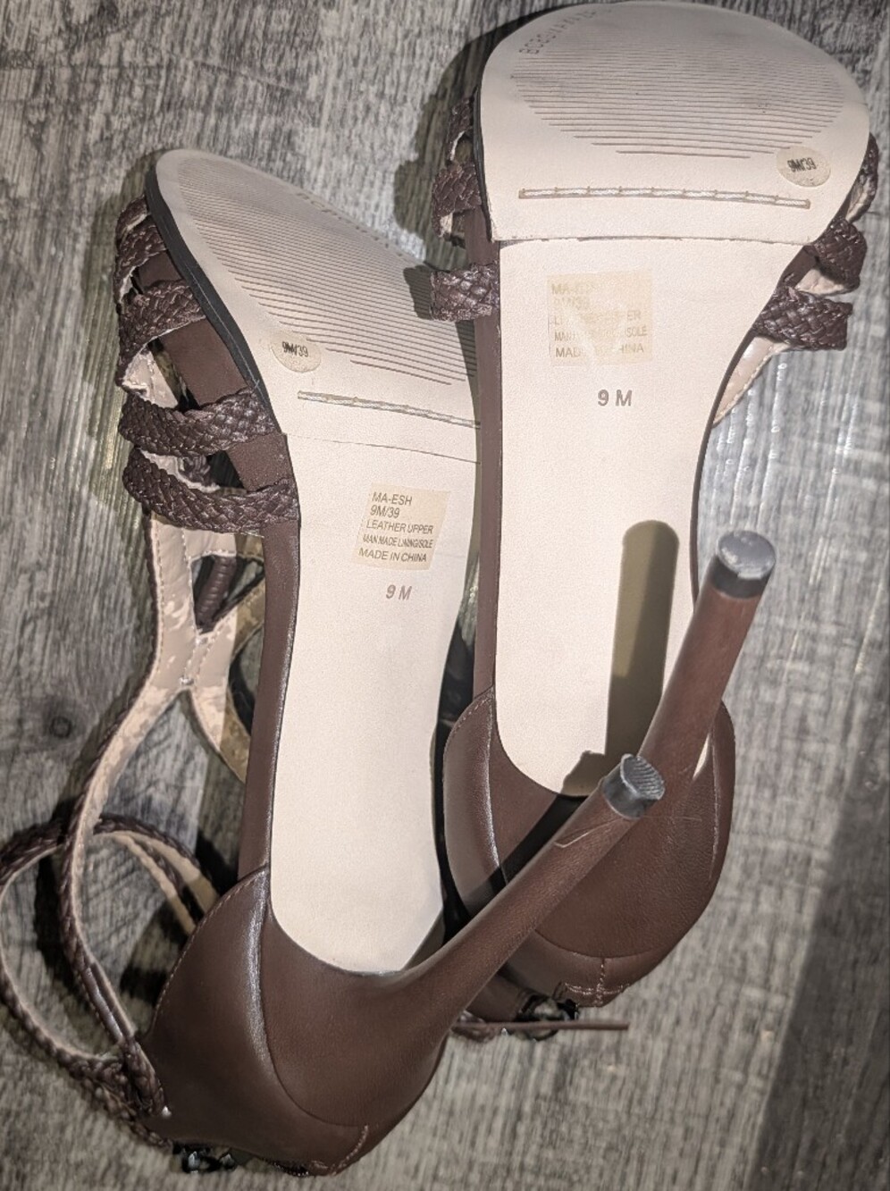 BCBGMAXAZRIA Brown Woven Tassel Strappy Stiletto Heels Size 9 - Picture 6 of 8